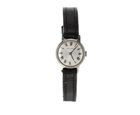 Jaeger LeCoultre stainless steel lady's wristwatch, ref. 1689, small circular silvered dial with Roman numerals, case no. 107