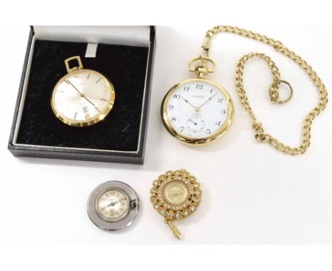 Summit gold plated pocket watch, 43mm; together with a Jean Pierre gold plated lever pocket watch, 17 jewel, inscribed case, 