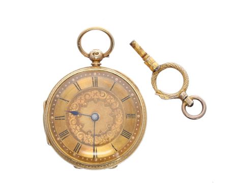 Victorian 18ct fusee lever small gold pocket watch, Chester 1890, unsigned movement, no. 11881, engraved gilded dial with Rom