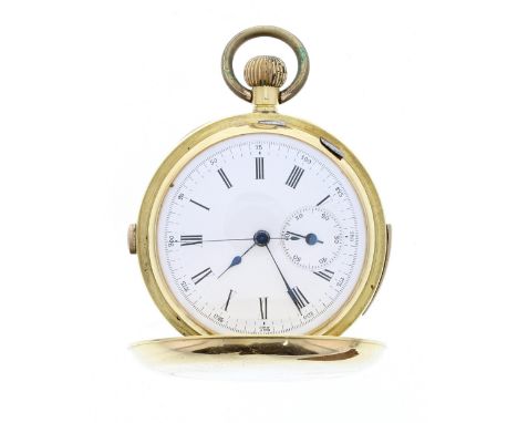 Swiss 18k chronograph minute repeating hunter pocket watch, the lever movement with compensated balance, regulator and hammer