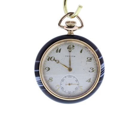 Rare Zenith agate lever pocket watch, gilt frosted lever movement, no. 2xxxx16, the silvered dial with applied Arabic numeral