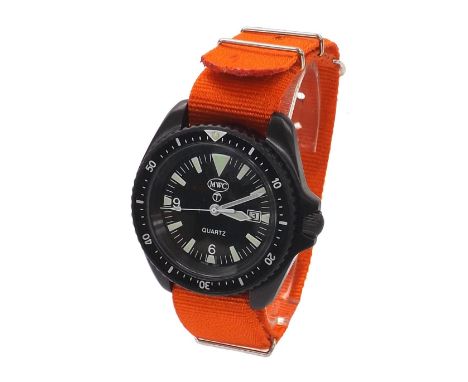 MWC Military Diver gentleman's wristwatch, black dial with circled T, Arabic six and nine, luminous baton markers, minute mar