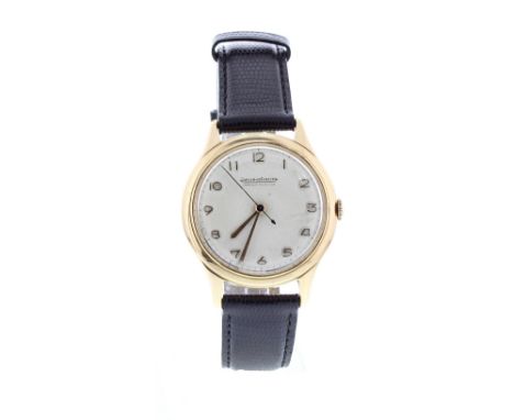 Jaeger LeCoultre 18k gentleman's wristwatch, circa 1950s, circular silvered dial with Arabic numerals and centre seconds, cal