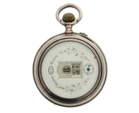 Continental silver (800) digital jump hour pocket watch, gilt frosted lever movement, the dial branded 'Systeme GT Brevette' 