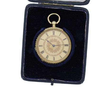 Stauffer 18k cylinder fob watch, the gilt frosted bar cylinder movement signed Stauffer Cx DE.Fonds, with gilt three arm bala