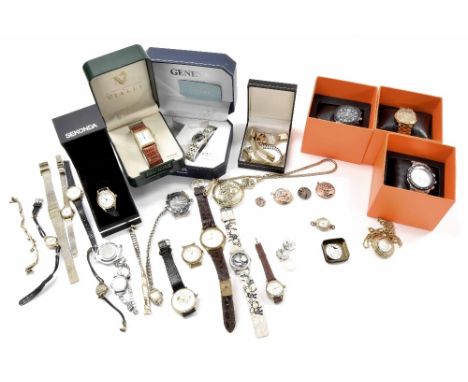 Selection of quartz dress wristwatches, including vintage examples and three Omega watch movements