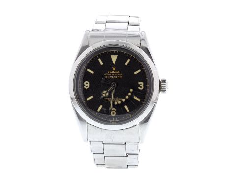 Rare Rolex Oyster Perpetual Explorer stainless steel gentleman's bracelet watch, ref. 6350, serial no. 95xxxx, circa 1953, gi