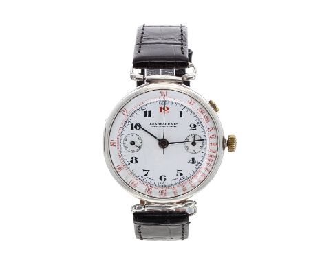 Eberhard &amp; Co 'Chaux-De-Fonds' single button chronograph silver officer's trench wristwatch, circa 1920, circular white d