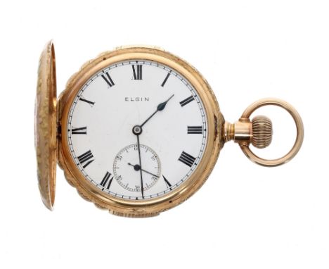 Elgin Watch Co. American 14k triple colour lever hunter pocket watch, circa 1912, movement no. 17079931, the dial with Roman 