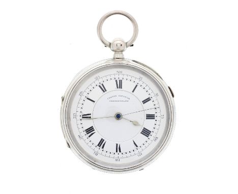 Silver chronograph centre seconds lever pocket watch, Chester 1904, three-quarter plate movement signed J. Harris &amp; Sons,