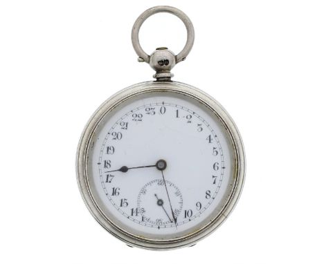 Silver cylinder pocket watch with a twenty-four hour dial, London 1884, gilt frosted movement, the dial with Arabic numerals 
