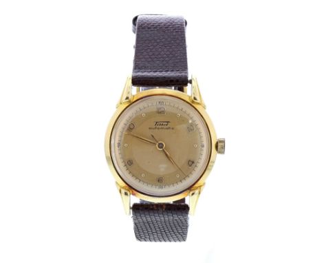 Tissot automatic 'bumper' 18k gentleman's wristwatch, circa 1950s, the gilded dial with Arabic numerals, dot markers and swee