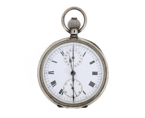 Silver lever chronograph pocket watch, import hallmark for no. 1924, unsigned gilt movement, the dial with Roman numerals, su