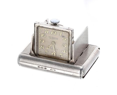 Tavannes Watch Co. Dunhill 'La Captiv' silver engine turned purse watch, import hallmarks for London 1936, with end pushers o