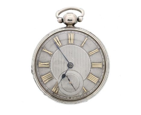 Silver fusee lever pocket watch, London 1827, unsigned movement, no. 36 with engraved balance cock with mask, diamond endston