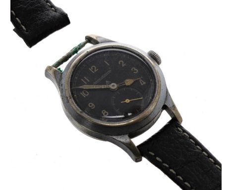 Jaeger LeCoultre Military issue nickel plated gentleman's wristwatch, circa 1940s, signed black dial with Arabic numerals, su