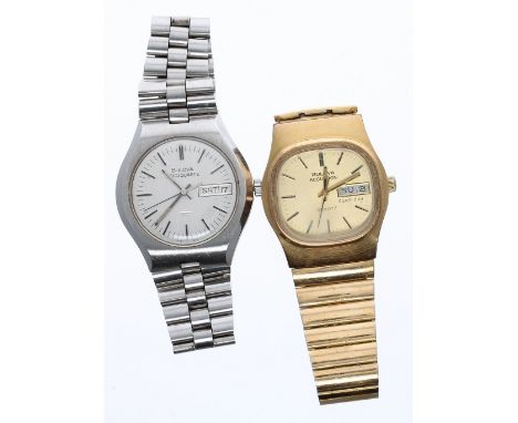 Bulova Accutron dual-day gold plated and stainless steel gentleman's bracelet watch, ref. 8012, circa 1977, squared champagne