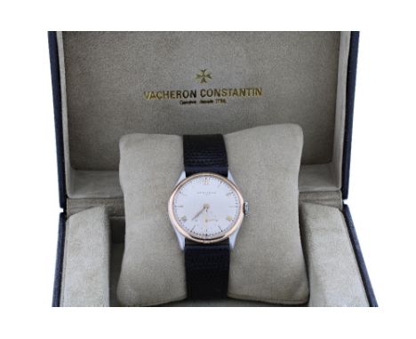 Vacheron &amp; Constantin stainless steel gentleman's wristwatch, circa 1950s, rose gold bezel, signed silvered dial with Rom
