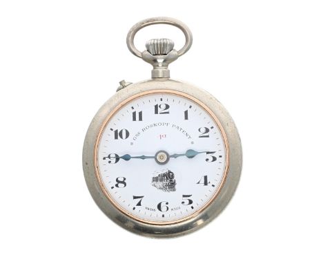 Roskopf Patent nickel cased lever pocket watch, the gilt movement with a glazed inner cuvette, the dial with Arabic numerals 