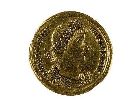 Solido databile al periodo 347-355 d.C. - Zecca: Antiochia - Diritto: busto diademato di rosette, drappeggiato e corazzato de
