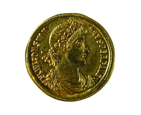 Solido databile al periodo 347-355 d.C. - Zecca: Antiochia - Diritto: busto diademato di rosette, drappeggiato e corazzato de