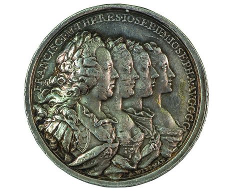 Insieme di due medaglie 1765 per l’arrivo della famiglia imperiale a Innsbruck una in argento e una in bronzo, incisore del c