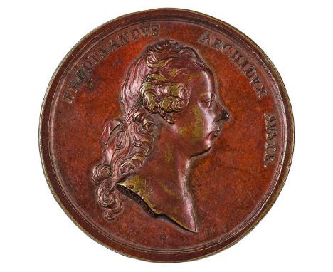 Insieme di due medaglie medaglia 1771 per la nomina dell’Arciduca Ferdinando a Governatore della Lombardia, bronzo, incisore 