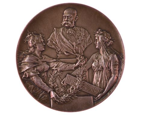 Insieme di due medaglie 1898 per il 50° anniversario di regno, dedicate dalla città di Vienna una in argento e una in bronzo,