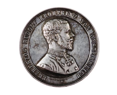 Insieme di tre medaglie relative a Retz (Bassa Austria) medaglia 1887 per la visita del Principe ereditario Rodolfo, argento,