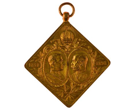  Insieme di quattordici medaglie 1898 per il 50° anniversario di regno in argento, in bronzo e in alluminio, incisori del con