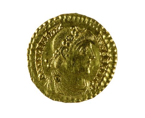 Solido databile al periodo 367-375 d.C. - Zecca: Treviri - Diritto: busto diademato di rosette, drappeggiato e corazzato dell
