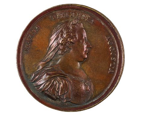Insieme di due medaglie 1770 per la costruzione degli orfanatrofi di Milano e Mantova medaglia con l’effigie di Maria Teresa,