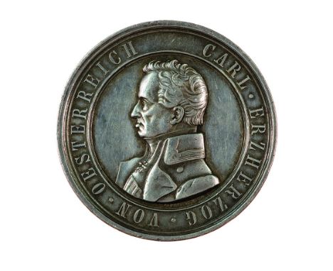 Insieme di due medaglie 1860 per l’inaugurazione del monumento all’Arciduca Carlo in Vienna una argento e una in bronzo, inci