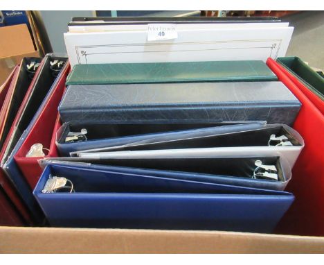 Large box of empty binders including 2 postcard albums, 2 boxed Lighthouse albums and multi-ring and 4 ring binders.  (B.P. 2