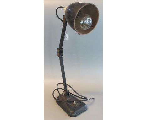 Early 20th century black ground anglepoise desk lamp, with loaded base. (no plug)(B.P. 21% + VAT) 