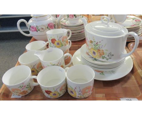 Tray of Wedgwood 'Summer Bouquet' teaware decorated with pansies, violas, campanula etc.  to include:  6 teacups, 6 tea plate