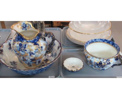 Bisto England 'Azalea' wash stand set to include jug, basin, chamber pot and soap dish, decorated with blue gild edged azalea