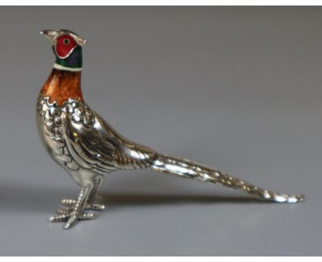 Modern silver and enamel Saturno study of a pheasant, marked 925. 1.4 Troy oz approx. (B.P. 21% + VAT)Pheasant - 6.5 cm tall 