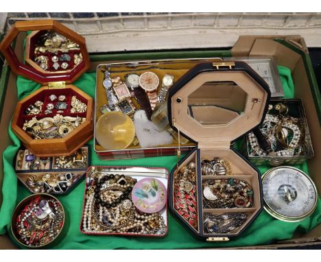 Tray of assorted vintage jewellery, together with glass Atlas ball, watches etc (B.P. 21% + VAT) Dress rings - not gold