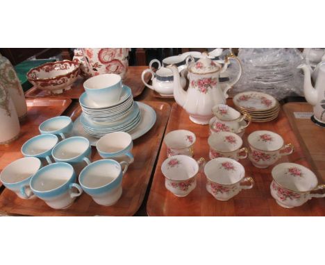 Two trays of china: Paragon 'Elizabeth Rose' coffee set, to include 6 cups and saucers, coffee pot, sugar basin and milk jug,