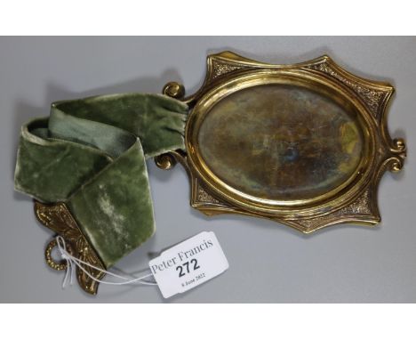 Brass miniature portrait frame with velvet hanging suspension and brass mount.  (B.P. 21% + VAT) 