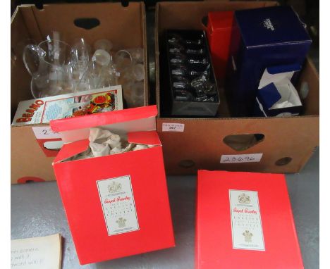 Two boxes: 1 of good quality crystal glass to include, boxed Edinburgh carafe, Royal Doulton cut glass vase, 6 boxed lead cry