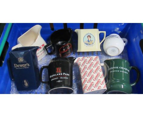 Two boxes of branded pub water jugs, to include: Seton pottery, Laphroaig Scotch Whisky jug, King George IV Old Scotch Whisky