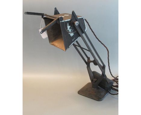 Early 20th century anglepoise desk or factory lamp. Label to base illegible. (No plug)(B.P. 21% + VAT) 
