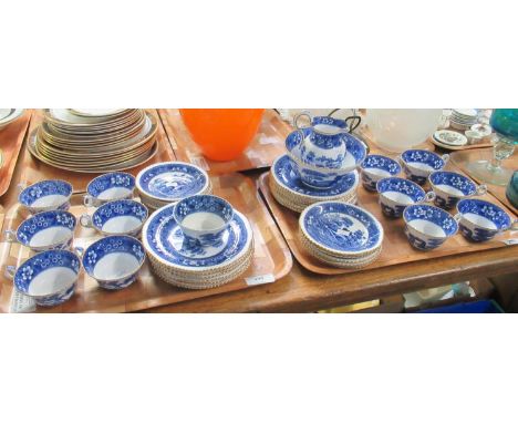 Two trays of Copeland Spode 'Tower' design part teaware, to include: 12 teacups and 11 saucers, 12 side plates, milk jug, sug