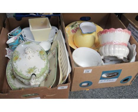 Two boxes of assorted china to include: Bisto, England china tureen, stand and ladle decorated with green and yellow floral p