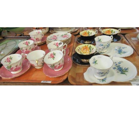 Two trays of assorted china, to include: two Royal Albert 'Forget-me-Not' cups with biscuit saucers, three Royal Albert 'Mila