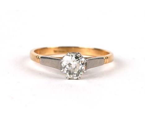 An 18ct gold diamond solitaire ring, approx. UK size 'R', diamond approx. 6mm diameter (approx. .90ct).Condition ReportMinor 