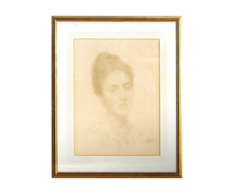 Sir Herbert Von Herkomer - Bust Portrait of a Young Lady - pencil sketch, monogrammed 'HVH' and dated 1899, framed &amp; glaz