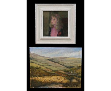 Jane Bond (modern British) - Pamela - portrait of a young women, oil on board, initialled lower right, Royal Academy Summer E